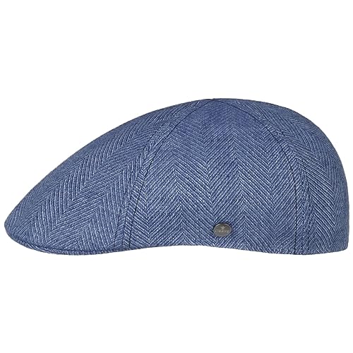 LIERYS Topsham Duck Flatcap Schirmmütze Schiebermütze Leinencap Herren - Made in The EU mit Schirm, Futter Frühling-Sommer - M (56-57 cm) blau von LIERYS