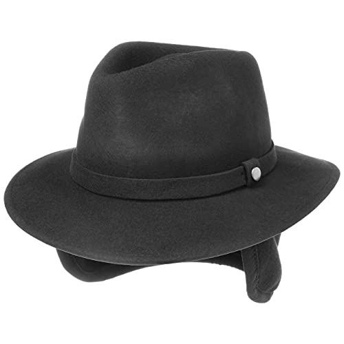 LIERYS Traveller Wollhut mit Ohrenklappen Herren Made in Italy Wollfilzhut Wasserabweisend Knautschbar Unifarben Packable Herbst Winter schwarz 60 cm von LIERYS