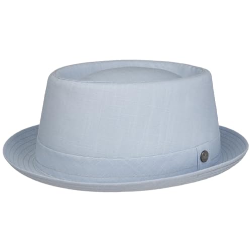 LIERYS Uni Pork Pie Leinenhut Porkpie Pork-Pie-Hut Stoffhut Damen/Herren - Made in Italy mit Futter Frühling-Sommer Sommer - L (58-59 cm) hellblau von LIERYS