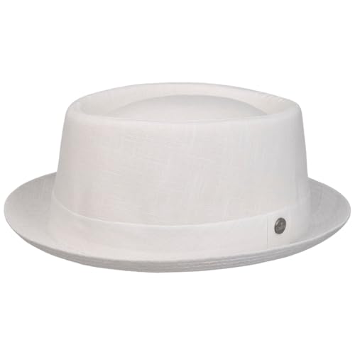 LIERYS Uni Pork Pie Leinenhut Porkpie Pork-Pie-Hut Stoffhut Damen/Herren - Made in Italy mit Futter Frühling-Sommer Sommer - L (58-59 cm) weiß von LIERYS