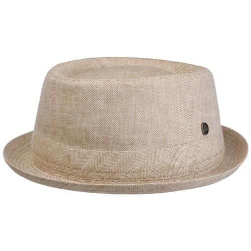 LIERYS Uni Structure Pork Pie Leinenhut Unifarbener Hut Klassische Form Fischgrätmuster Garniturband Made in Italy Herren Frühjahr/Sommer Hellbeige L (58-59 cm) von LIERYS