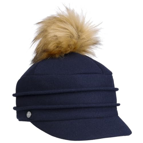 LIERYS Valuvia Ballonmütze mit Bommel Damen Schirmmütze Wintercap Made in Italy Herbst Winter blau One Size von LIERYS