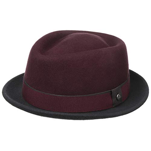 LIERYS Vanello Twotone Pork Pie Wollhut Damen/Herren - Made In Italy - 100% Wolle - Handmade - mit Garniturband - Kopfhöhe 9 cm - Krempenbreite 4 cm - Herbst/Winter Bordeaux-dunkelgrau M (56-57 cm) von LIERYS