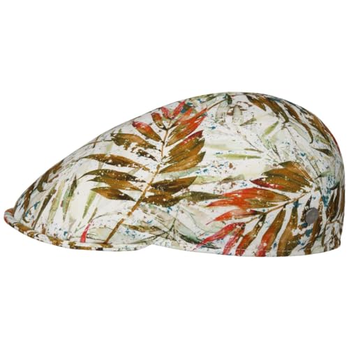 LIERYS Voltano Cotton Flatcap Mehrfarbige Mütze 100% Baumwolle Elegante Schirmmütze Palmprint Made in Italy Unisex Frühling Sommer weiß-grün M (56-57 cm) von LIERYS