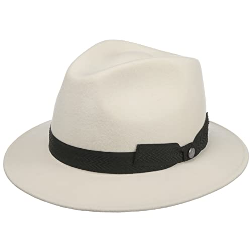 LIERYS White Patterson Traveller Wollhut - Weißer Hut - Eleganter Filzhut mit Ripsband - Unisex - Herbst/Winter - Made in Italy weiß 61 cm von LIERYS