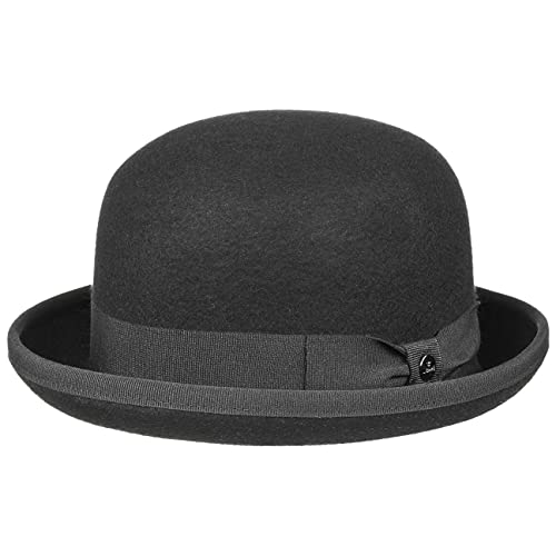 LIERYS Wollfilz Uni Melone Damen/Herren - Wollfilzhut Made in Italy - Bowler mit Satinfutter - Hutklassiker Sommer/Winter schwarz 61 cm von LIERYS