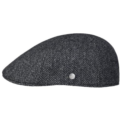 LIERYS Wool Flatcap Schiebermütze Fischgratdesign Herren Winter dunkelblau 55 cm von LIERYS