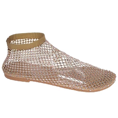 LIEVETY Ultra bequeme glänzende Edelsteine Mesh Flats Damen Mesh Flats Damen Low Heel Slip-on Sandalen, gelb, 36 EU von LIEVETY