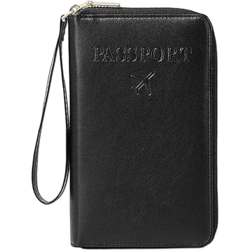 LIFECOSM Rowgins Multi-Functional RFID Passport Wallet, Passport Holder for Travel Essentials, Secure Id Card Organizer with Anti-Theft Protection for Women and Men (Black) von LIFECOSM