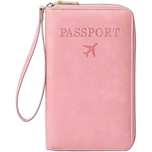LIFECOSM Rowgins Multi-Functional RFID Passport Wallet, Passport Holder for Travel Essentials, Secure Id Card Organizer with Anti-Theft Protection for Women and Men (pink) von LIFECOSM