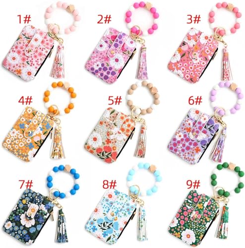 LIFECOSM Women's Boho Beaded Wallet with Flower Pattern, Women Boho Style Beaded & Tassel Decorated Keychain, Credit Card Holder Purse (Rose Red) von LIFECOSM
