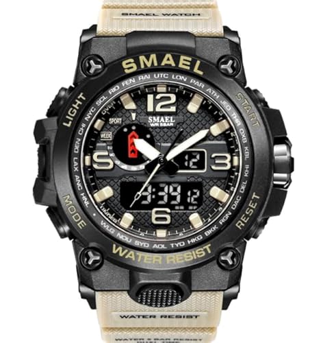 LIFEJXWEN Herren Sport Digitale Armbanduhr, 5 ATM Wasserdichte Analog-Digital Sportuhr Mit Stoppuhr, Beleuchtung, Alarm, Kalender, Harz-Armband von LIFEJXWEN