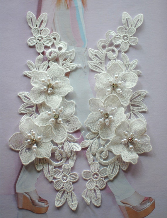 1 Paar Diy Handgemachtes Material, Hochzeitskleid Dekoration, Weiße Applikation, Braut Kopfschmuck, Spitzenapplikation von LIFEOFLACE