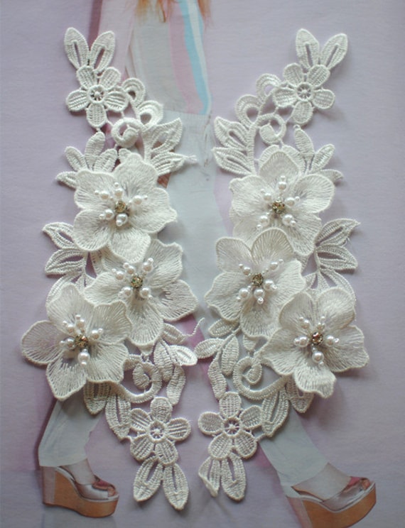 1 Paar Diy Handgemachtes Material, Hochzeitskleid Dekoration, Weiße Applikation, Braut Kopfschmuck, Spitzenapplikation von LIFEOFLACE