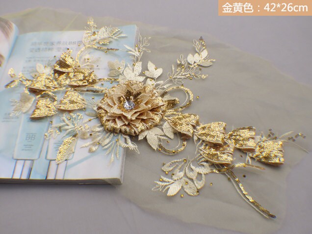 6 Farben Luxuriöse Spitze Applikation Mit Perlen Und Pailletten Hochzeit Kleid Accessoires Brautkleid Applikationen von LIFEOFLACE