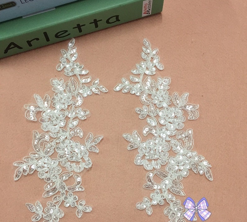 Ein Paar Pailletten Spitze Applikation Brautschleier Dekoration Diy Zubehör von LIFEOFLACE