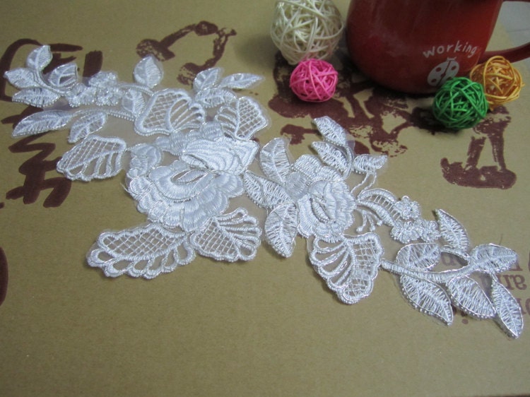 White Lace Applikationen Mit Silberfaden 1Pc 13 " 6, 5" von LIFEOFLACE