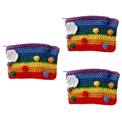 LIFKOME 3 STK Geldbeutel Regenbogen Mini-Kulturbeutel Geldbörse Münztaschen Reise-Kulturbeutel gewebesäcke geflochtene Tasche Reise-Kosmetiktasche gestrickte Brieftasche Bunte Tasche Garn von LIFKOME