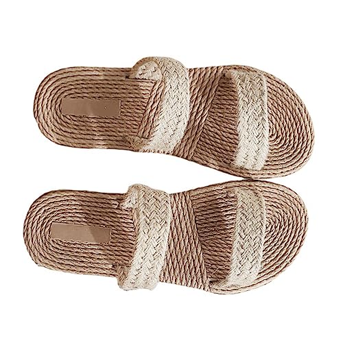 LIFKOME Strohsandalen Für Damen Flache Strandpantoffeln Sommerschuhe Aus Stroh Bequeme Hausschuhe Für Frauen Leicht Und Langlebig von LIFKOME