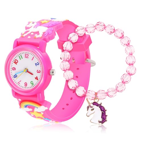 LIFKOME Einhorn Armbanduhr Satz Für Mädchen Verstellbare Cartoon Uhr Mit Perlenarmband Digitale Kinderuhr in Pink Für Mädchen Ab 3 Jahren Mädchenuhr Mit Einhorn Design von LIFKOME