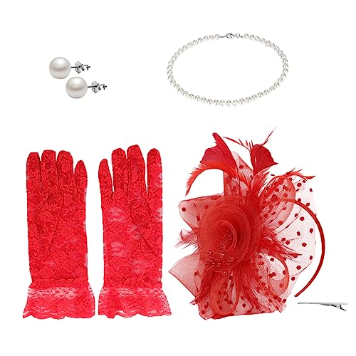 LIFKOME 1satz Vintage Fascinator Hut Mit Netz Teeparty Kopfschmuck Und Kurze Spitzenhandschuhe Für Frauen Elegantes Zubehör Für Hochzeiten Brautpartys Und Fotoshootings von LIFKOME