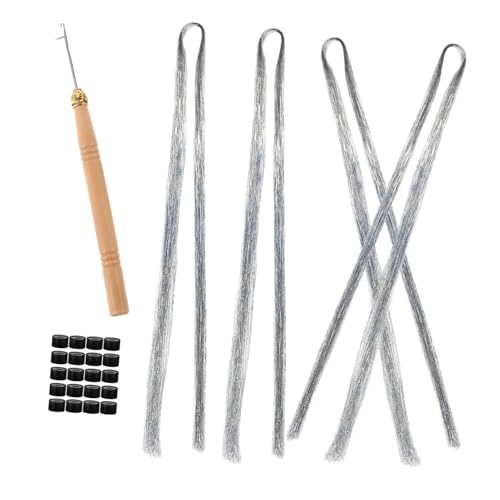 LIFKOME 1satz Glitzernde Haarverlängerungen Aus Pet Für Partys Cosplay Und Bühnenauftritte Silberne Haarsträhnen Inklusive Häkelnadel Und Verbindungsringe von LIFKOME