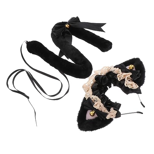 LIFKOME Katzenohren Haarband Satz Mit Plüschschwanz Für Cosplay Exquisites Design Für Kinder Und Damen Für Partys Halloween Und Feste Schwarzes Und Pinkes Katzenkostüm Zubehör von LIFKOME