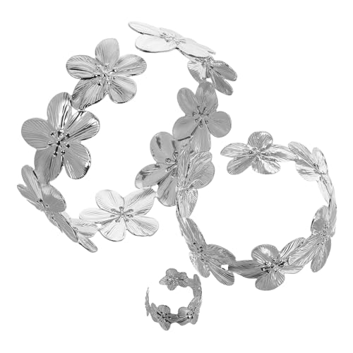 LIFKOME 1 Satz Unregelmäßiges Geometrisches Blütenarmband Set für Damen Teiliges Boho Floral Cuff Armband Ring Schmuckset Langlebigem Material für Festivals und Alltag von LIFKOME