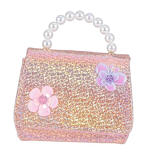 LIFKOME Mini Handtasche Mit Perlen Und Blumenmuster Goldene Kettentasche Für Junge Mädchen Umhängetasche Mit Abnehmbarem Schultergurt Und Perlengriff Leichtgewichtig g von LIFKOME
