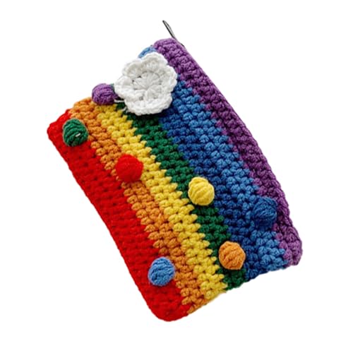 LIFKOME Regenbogentasche Mit Gestricktem Design Wollgarn Tasche Wechseltasche Für Handy Lippenstifte Schlüssel Münzen Vielseitig Einsetzbar Für Reisen Shopping Partys von LIFKOME