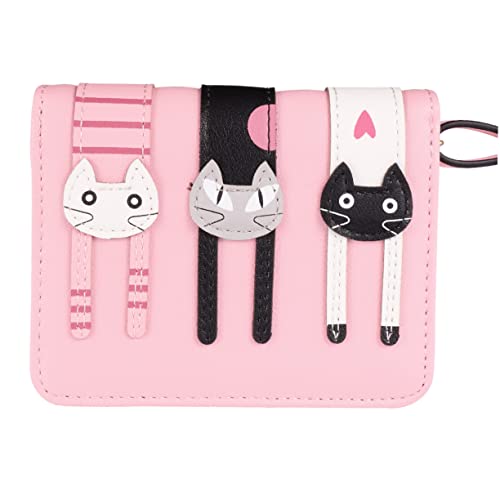 LIFKOME Damen Cat Muster Kurze Geldbörse Pu Zipper Geldbeutel Multifunktionale Münztasche Für Schule Und Büro Rosa Katzen Geldbörse von LIFKOME