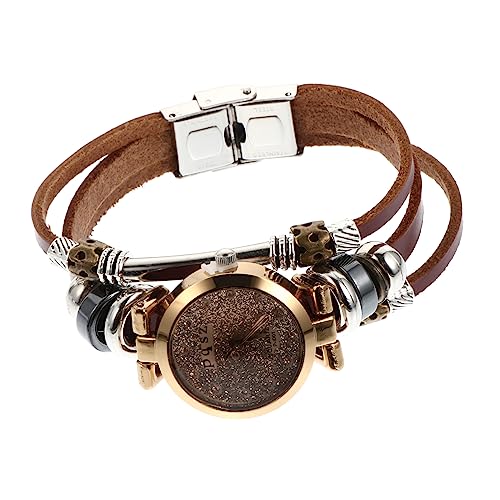 LIFKOME 1stück Damen Vintage Echtleder Armbanduhr Mit Strass Verstellbare Handgelenk Uhr Für Quarzuhr Braunes Armband Für Verschiedene Anlässe von LIFKOME