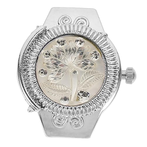 LIFKOME Fingeruhr Ring Uhr Damen Zinklegierung Schmuckuhr Elastisch Weiße Rose Dekoration für Festlichkeiten von LIFKOME