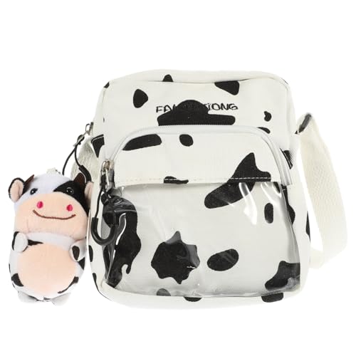 LIFKOME Canvas-umhängetasche Mit Kuhmuster Und Kuhanhänger Verstellbarer Schultergurt Geeignet Für Damen Zum Einkaufen Reisen Und Ausgehen Zum Aufbewahren Von Handy Schlüsseln Und von LIFKOME