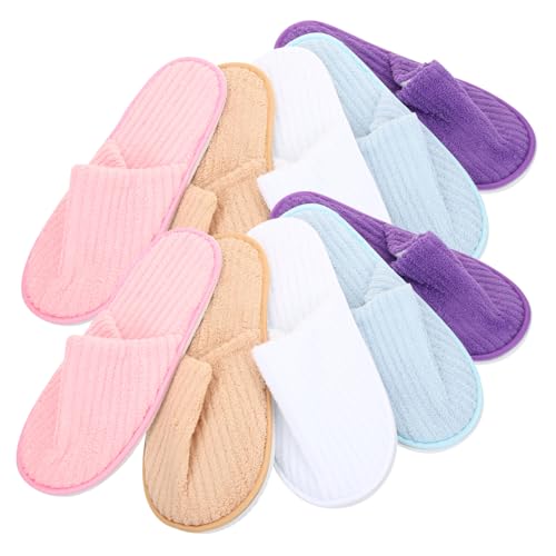 LIFKOME 10 Paare Hausschuhe Damen Fleece Warm Gefüttert Rutschfest Komfortabel Indoor Pantoffeln Waschbar Weiß Gelb Rot von LIFKOME