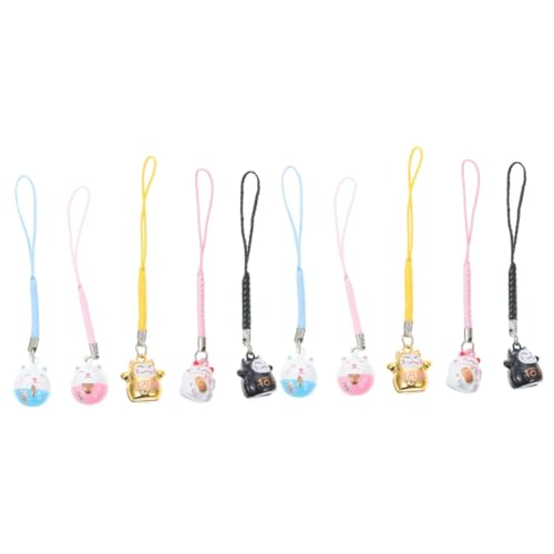 LIFKOME 10 STK Lucky Cat Messingglocke Schlüsselanhänger mit Glöckchen Katzen Anhänger für den Rucksack Solar-Katze winkende Katze Schlüsselanhänger Schlüsselringe Telefonkettenanhänger von LIFKOME