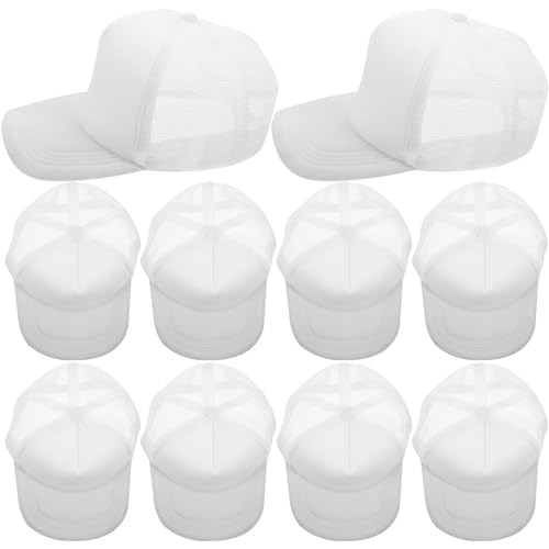 LIFKOME 10 Stück Sublimations-Trucker-Mützen Blanko Netz-Baseballkappe Polyester-Netz-Trucker-Mütze Für Männer Und Frauen Zum Selbermachen Weiß von LIFKOME