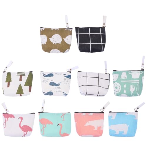 LIFKOME 10 Stück Teiliges Canvas Münzbörsen Cartoon Schlüsselmäppchen mit Reißverschluss Robuste Kleine Geldbeutel für Damen Mädchen Vielseitige Coin Pouch für Münzen Karten Schlüssel von LIFKOME