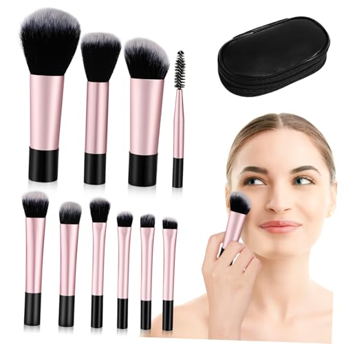LIFKOME 10 Stück Teiliges Mini Make Up Pinselset Kompakt und Reisefreundlich Weiche Borsten für Sanfte Anwendung Vielseitig für Lidschatten Highlighter Praktische Kosmetiktasche für von LIFKOME