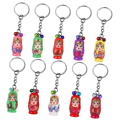 LIFKOME 10 Stücke Russische Nesting Doll Schlüsselanhänger Holz Schlüsselring Edelstahl Für Party Favor Zufällige Stil von LIFKOME
