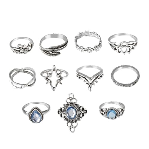 LIFKOME 11 Stück Teiliges Vintage Knöchelring Feine Verzierte Fingerringe mit Filigraner Gravur und Funkelnden Sternenstein designs Verstellbar Modisches Damen accessoire für Alltag und von LIFKOME