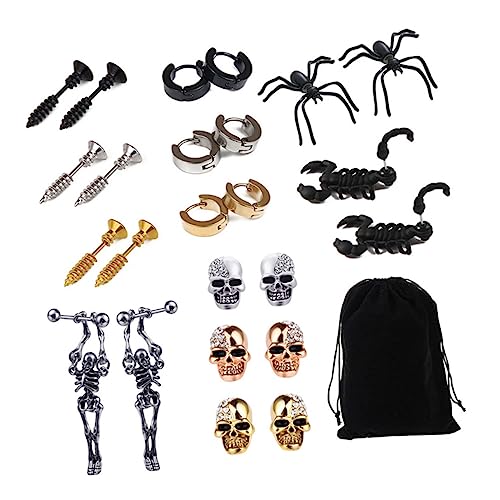 LIFKOME 12 Paare Halloween Ohrstecker Schädel Spinne Design Ohrschmuck für Party Festival mit Samtbeutel Geschenkset von LIFKOME