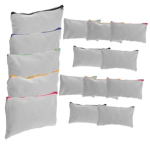 LIFKOME 15 Stück Teiliges DIY Leinwand Kosmetiktasche Beige Canvas Zipper Pouch mit Farbigem Reißverschluss Sublimierbare Make up Toiletry Organizer Tasche Individuell Bemalbar Vielseitig von LIFKOME
