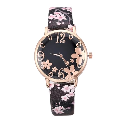 LIFKOME Edle Armbanduhr Für Damen Mit Blossom Muster Quarzuhr Für Mädchen Edelstahlschnalle Langlebige Damenarmbanduhr von LIFKOME