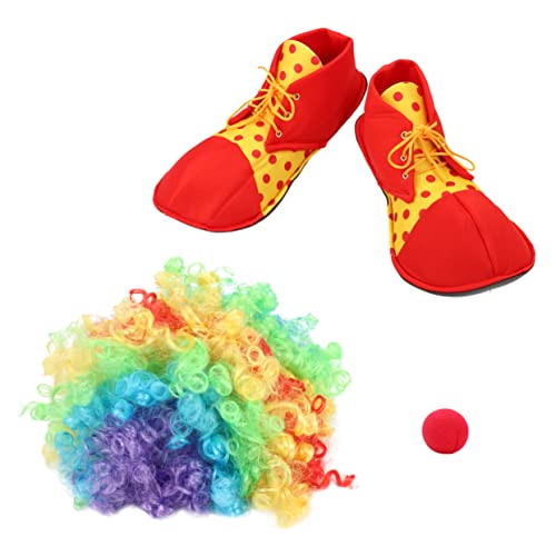 LIFKOME 1satz Farbenfrohe Clown Perücke Mit Clown Nase Und Schuhen Kostümset Für Halloween Karneval Und Kostümpartys Für Erwachsene Und Jugendliche von LIFKOME