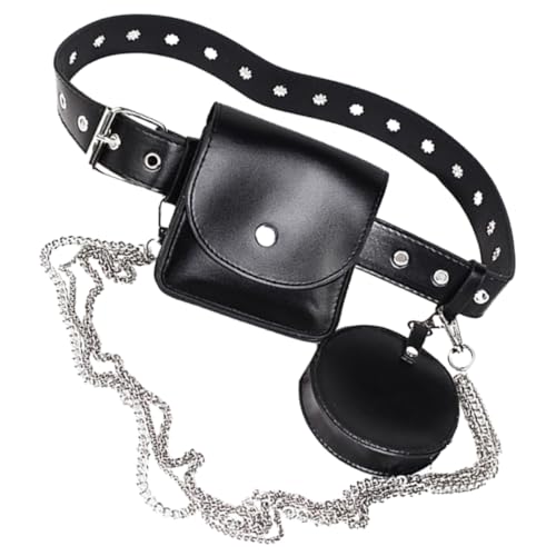 LIFKOME Kettentasche Damen-hüfttasche Im Hip-hop-Stil Tasche Mit Metallkette Kleine Gürteltasche Für Reisen Und Partys Stylische Hüfttasche Mit Zwei Taschen von LIFKOME