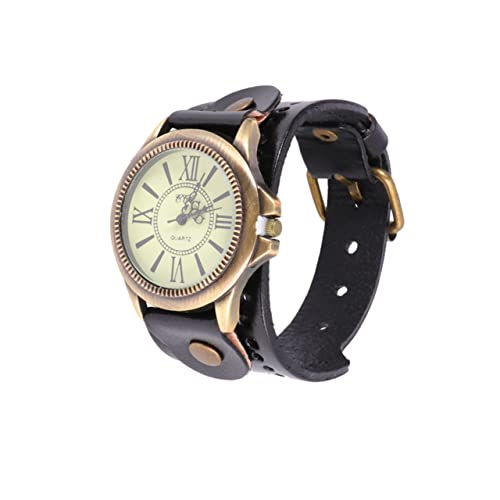 LIFKOME Retro-Stil Armbanduhr Für Damen Echtlederarmband Römische Ziffernblatt Stilvolle Quarzuhr Freizeituhren Geschenkidee Schwarz von LIFKOME