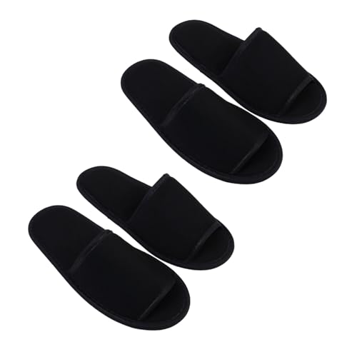 LIFKOME 2 Paare Faltbare Hausschuhe für Reisen und Zuhause Leichte Rutschfeste Tragbare Slipper mit Strapazierfähiger Sohle Platzsparend in Schwarzer Farbe für Hotel Spa und Indoor von LIFKOME