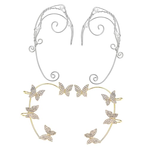 LIFKOME 2 Paare Ohrclips Damen Schmetterling Ohrklemmen mit Strass Leichtgewichtige Ohraccessoires für Frauen Geschenkidee Modische Ohrschmuck von LIFKOME