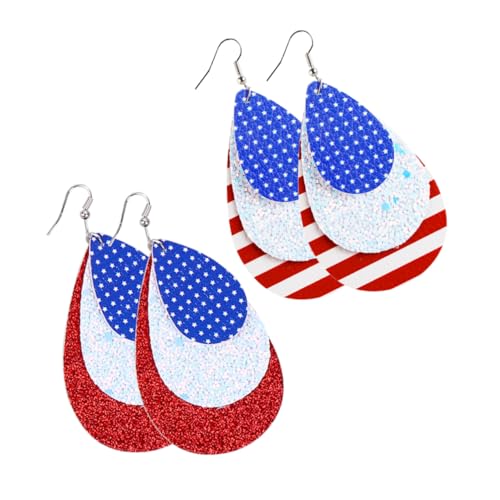 LIFKOME 2 Paare PU Ohrringe Damen Independence Day Wasser Tropfen Form Leicht Langlebig Schmuck Ohrhänger für Frauen Mädchen Party Alltag von LIFKOME